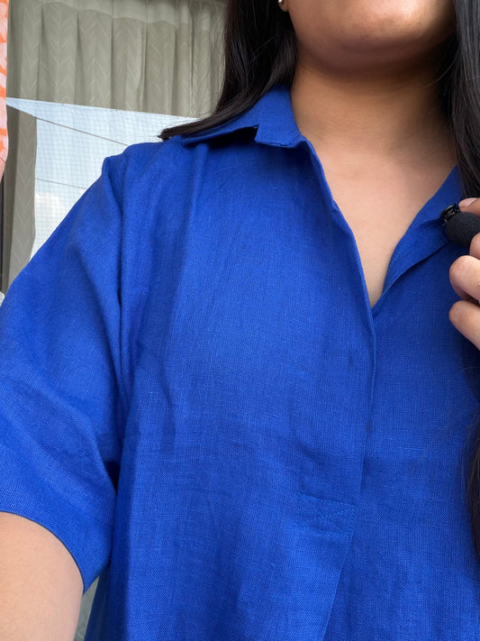Blue Jay Linen Shirt Dress - Half Sleeves