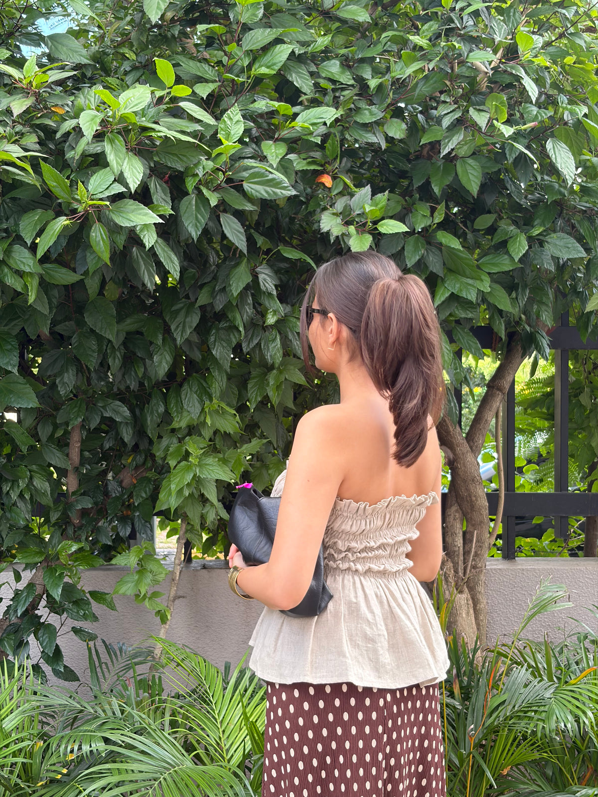 Lucy Linen Strapless Peplum Top