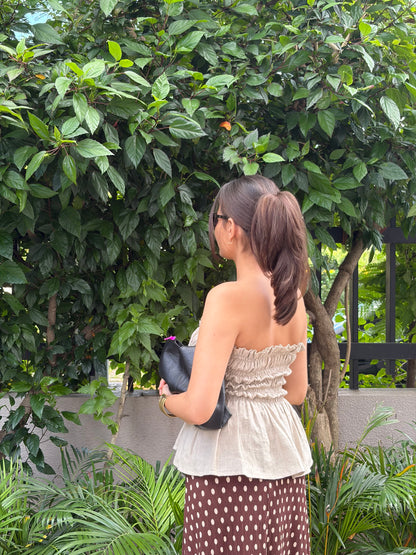 Lucy Linen Strapless Peplum Top