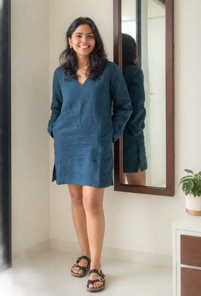 Deep Teal Ivy Dress | 100% Pure Linen