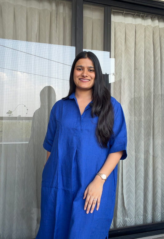 Blue Jay Linen Shirt Dress - Half Sleeves