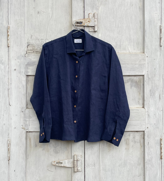 Navy Blue Linen Shirt
