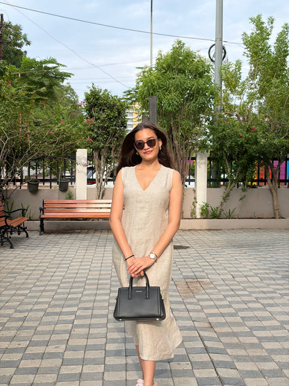 Sarah Pure Linen V Neck Dress